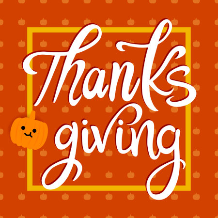 Hand drawn lettering typography poster for Thanksgiving day. Celebration text "Thanksgiving".のイラスト素材