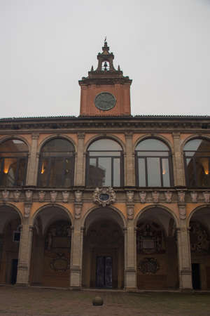 Italy, Bologna - November 19 2016: the view of the library facade of the Old University of Bologna on November 19 2016 in Bologna, Emilia Romagna , Italy.のeditorial素材
