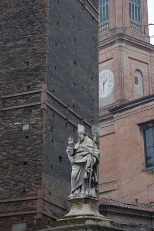 Italy, Bologna - November 19 2016: the view of Garisenda tower 48 m in the fog on November 19 2016 in Bologna, Emilia Romagna , Italy.のeditorial素材