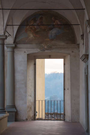 Italy, Florence - December 24 2016: detailed view of the fore courtyard of Florence Charterhouse church, Certosa di Galluzzo di Firenze on December 24 2016 in Florence, Tuscany, Italy.の写真素材