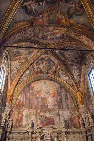 Italy, Florence - December 24 2016: the view of the Frescoes in San Lorenzo Church inside Florence Charterhouse church. Certosa di Galluzzo di Firenze on December 24 2016 in Florence, Tuscany, Italy.のeditorial素材