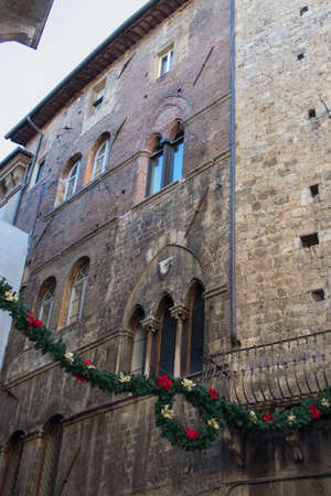 Italy, Siena - December 26 2016: the view of christmas decorations on the streets of Siena on December 26 2016 in Siena, Tuscany, Italy.のeditorial素材