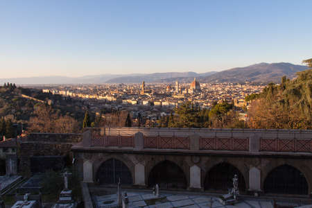 Italy, Florence - January 6 2017: the view of Florence from San Miniato al Monte on 6 January 2017, Florence, Tuscany, Italy.のeditorial素材