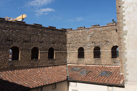Italy, Florence - May 18 2017: the view of the top of Palazzo Vecchio on May 18 2017 in Florence, Tuscany, Italy.のeditorial素材
