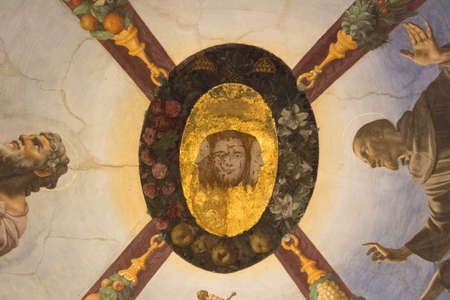 Italy, Florence - May 18 2017: the view of the ceiling frescoes fragment by Francesco Salviati in the Eleonora's Chapel at Palazzo Vecchio on May 18 2017 in Florence, Italy.のeditorial素材