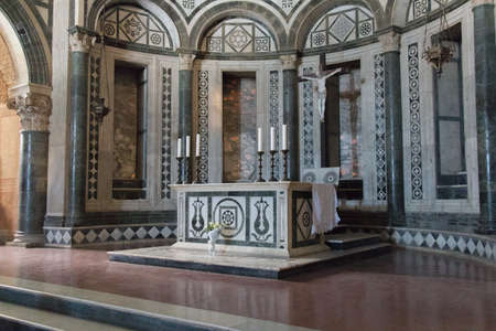 Italy, Florence - April 30 2017: the view of altar inside Basilica San Miniato al Monte on April 30...