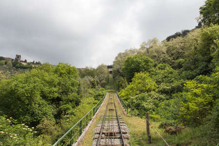 The view of oldest operating funicular railroad between Montecatini Terme and Montecatini Alto,...