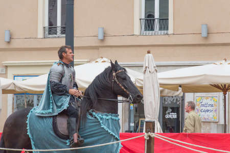 Italy, Brescia - October 01 2017: the view of the traditional knight tournament at celebrations of...