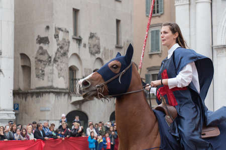 Italy, Brescia - October 01 2017: the view of the female knight at celebrations of Caterina Cornaro...
