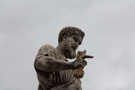 Italy, Vatican city - April 18 2017: the close up view of Saint Peter the Apostle statue in front of Saint Peter's Basilica on April 18 2017, Vatican city state, Italy.のeditorial素材