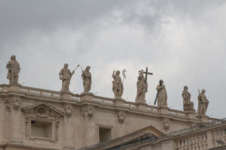 Italy, Vatican city - April 18 2017: the view of statues of Saint Peter's Basilica on April 18 2017, Vatican city state, Italy.のeditorial素材