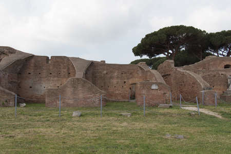 Italy, Ostia - April 16 2017: the view of Baths of Neptune palestra in Ostia Antica on April 16 2017, Lazio, Italy.のeditorial素材