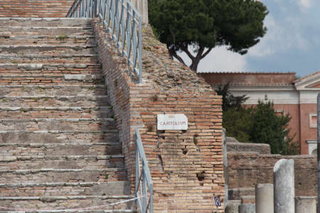 Italy, Ostia - April 16 2017: the view of the ancient Roman theater in Ostia Antica on April 16...