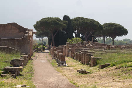 Italy, Ostia - April 16 2017: the view of Archeological area of Ostia Antica on April 16 2017, Lazio, Italy.のeditorial素材