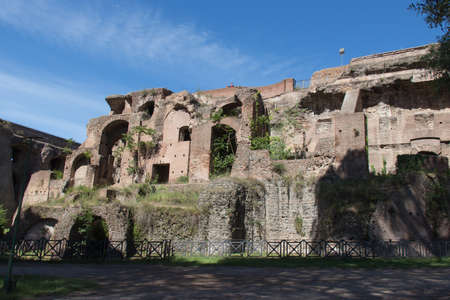 Italy, Rome - April 17 2017: the view of ancient roman ruins Domus Severiana at the Palatine Hill on April 17 2017, Lazio, Italy.のeditorial素材