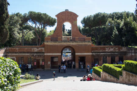 Italy, Rome - April 17 2017: the back view of palatine hill entrance of Roman Forum on April 17 2017, Lazio, Italy.のeditorial素材
