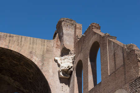 Italy, Rome - April 17 2017: the detailed view of The Basilica of Maxentius and Constantine, Roman Forum on April 17 2017, Lazio, Italy.のeditorial素材