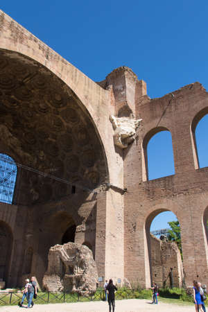 Italy, Rome - April 17 2017: the detailed view of The Basilica of Maxentius and Constantine, Roman Forum on April 17 2017, Lazio, Italy.のeditorial素材