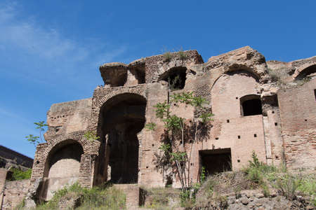 Italy, Rome - April 17 2017: the view of ancient roman ruins Domus Severiana at the Palatine Hill on April 17 2017, Lazio, Italy.のeditorial素材