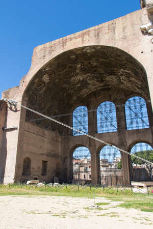 Italy, Rome - April 17 2017: the detailed view of The Basilica of Maxentius and Constantine, Roman Forum on April 17 2017, Lazio, Italy.のeditorial素材