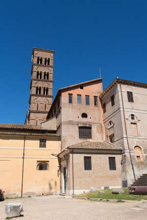 Italy, Rome - April 17 2017: the view of the Church of Santa Francesca Romana and bell tower, Roman Forum on April 17 2017, Lazio, Italy.のeditorial素材