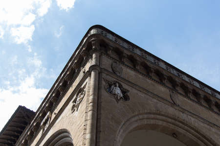 Italy, Florence - May 18 2017: the detailed view of the Loggia della Signoria on May 18 2017 in Florence, Tuscany, Italy.のeditorial素材