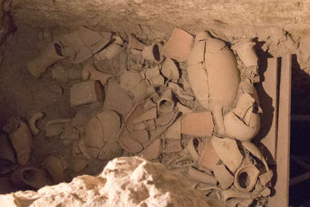Italy, Tuscany - May 18 2017: the view of the excavations of the Roman Theatre of Florence, Palazzo Vecchio underground on May 18 2017 in Florence, Italy.のeditorial素材
