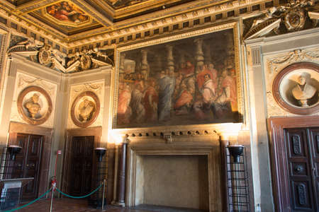 Italy, Florence - May 18 2017: the view of the Room of Leo X in medieval Palazzo Vecchio on May 18 2017 in Florence, Italy.のeditorial素材