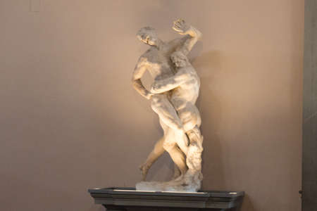 Italy, Florence - May 18 2017: the view of sculpture Hercules and Antaeus by Vincenzo de Rossi in the Hall of the Five Hundred in medieval Palazzo Vecchio on May 18 2017 in Florence, Italy.のeditorial素材