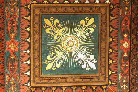 Italy, Florence - May 18 2017: the view of the painted wooden ceiling fragment inside the medieval Palazzo Vecchio on May 18 2017 in Florence, Italy.のeditorial素材