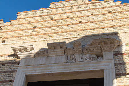 Italy, Brescia - December 24 2017: the view of the ancient Roman temple ruins of Capitolium in Brescia, UNESCO World Heritage Site on December 24 2017, Lombardy, Italy.のeditorial素材