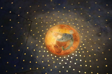 Italy, Brescia - December 24 2017: the view of the ceiling frescoes, 1520 a.d., of the vault of the Church Santa Maria in Solario on December 24 2017 in Brescia, Lombardy, Italy.のeditorial素材