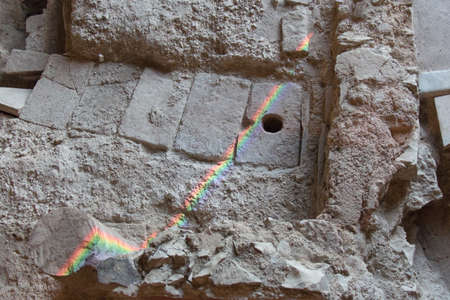 Italy, Brescia - December 24 2017: the view of the rainbow on the floor fragment of Duomus dell'Ortaglia in the Museum of Santa Giulia on December 24 2017 in Brescia, Lombardy, Italy.のeditorial素材