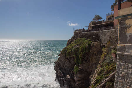 The view of landscape and sea near Riomaggiore in the National Park of Cinque Terre, Liguria, Italy.の写真素材