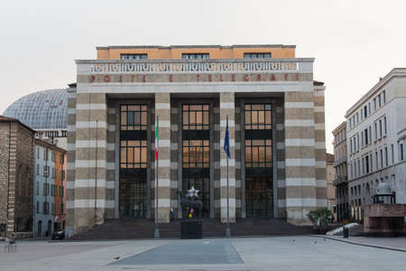 Brescia, Italy - August 1 2018: the view of the Main Post Office in Piazza della Vittoria on August 1 2018, Lombardy, Italy.のeditorial素材