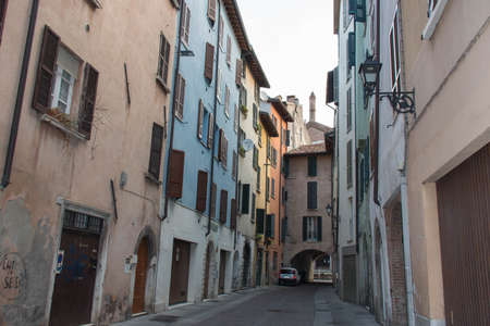 Brescia, Italy - August 1 2018: the view of typical street in Brescia Old Town on August 1 2018,...