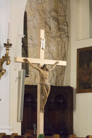 Italy, Ferrara di Monte Baldo - June 03 2018: interior view of Madonna della Corona Sanctuary on June 03 2018, Veneto, Italy.のeditorial素材