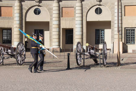 Stockholm, Sweden - October 19 2018: changing of the guard at Stockholm Royal Palace on October 19 2018 in Stockholm Sweden.のeditorial素材
