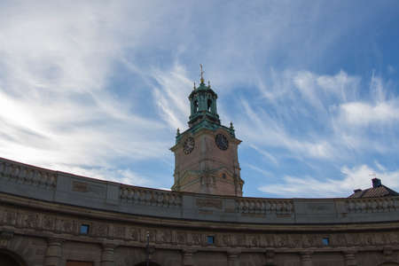 Stockholm, Sweden - October 19 2018: close up view of the tower of Saint Nicholas Church or Storkyrkan on October 19 2018 in Stockholm Sweden.のeditorial素材