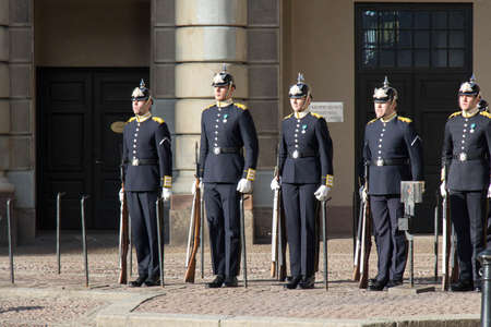 Stockholm, Sweden - October 19 2018: changing of the guard at Stockholm Royal Palace on October 19 2018 in Stockholm Sweden.のeditorial素材