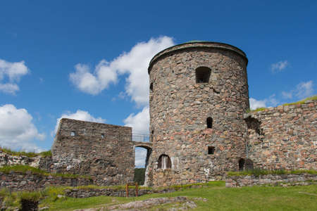 Bohuslan, Sweden - June 17 2019: the view of Bohus Fortress inner yard and tower on June 17 2019 in Kungalv, Sweden.のeditorial素材