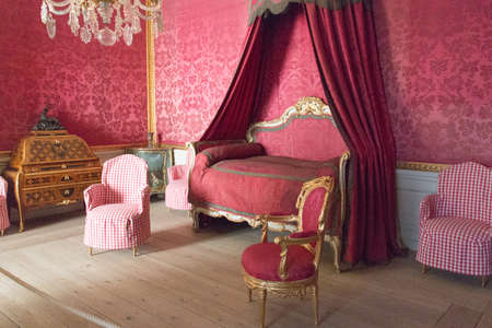 Mariefred, Sweden - April 20 2019: the view of the bedchamber in audience room of Gripsholm Castle...