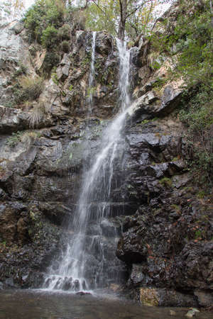 The view of a stream fallen. Nature trail to Millomeris waterfall, Pano Platres, Cyprus.の写真素材
