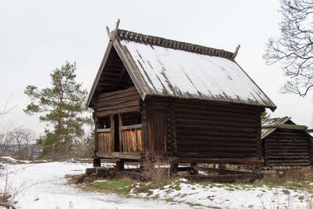 Stockholm, Sweden - December 29 04 2018: exterior view of Sami hut in winter time, Skansen Open-Air Museum on December 29 in Stockholm Sweden.のeditorial素材
