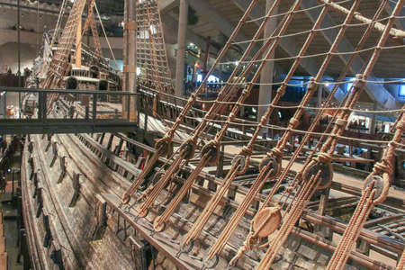 Stockholm, Sweden - December 30 2018: the view of Vasa dock and shrouds at Vasa Museum on December...