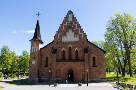 Sweden, Sigtuna - May 31 2019: front view of Saint Mary's Church or Mariakyrkan on May 31 2019 in Sigtuna, Sweden.のeditorial素材