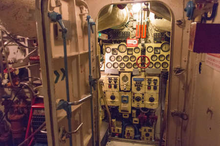 Kaliningrad, Russia - August 03 2019: inside view of submarine B 413 at World Ocean Museum on August...