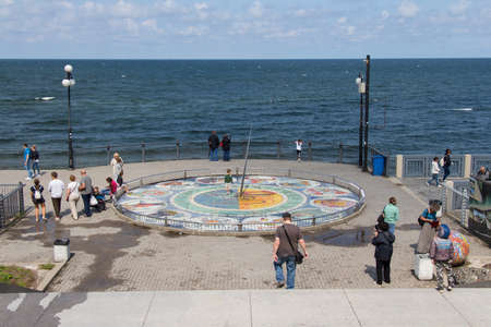 Svetlogorsk, Russia - August 08 2019: the view of sundial zodiac on the boardwalk on August 08 2019...