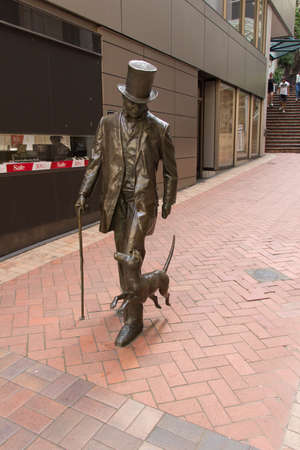 New Zealand, Wellington - January 10 2020: the view of statue of John Plimmer and his dog Fritz at Plimmers Steps on January 10 2020 in Wellington, New Zealand.のeditorial素材
