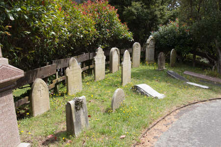 New Zealand, Wellington - January 11 2020: the view of headstones at Bolton Street Cemetery on January 11 2020 in Wellington, New Zealand.のeditorial素材